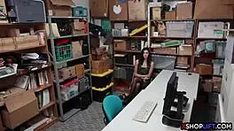 Skinny teen caught shoplifting at the office, negotiates her freedom