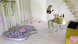 petite girl in bee costume licks honey and sucks my cock