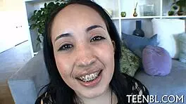 making a hard one-eyed monster burst out with huge tight teen 18+ cum in pussy blowjob cumshot.