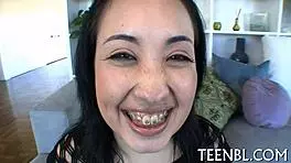 making a hard one-eyed monster burst out with huge tight teen 18+ cum in pussy blowjob cumshot.