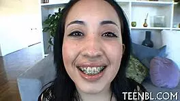 making a hard one-eyed monster burst out with huge tight teen 18+ cum in pussy blowjob cumshot.