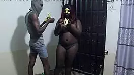 landlord's wife receives massage from amateur ebony redhead