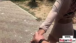 Amateur thai teen 18+ fucked by a big white cock after a walk in the park 😍