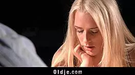 Beautiful blonde slut takes on grandpa's hard cock in wild missionary action.