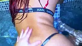 Want a quick pool fuck? Blonde stepsister rides in homemade cowgirl