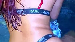 Want a quick pool fuck? Blonde stepsister rides in homemade cowgirl