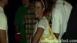 Wow, this busty college teen is getting screwed hard in public with a group 😏
