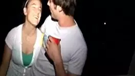 Wow, this busty college teen is getting screwed hard in public with a group 😏