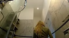 My sexy blonde wife switching panties in bathroom, she's so hot!