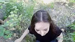 quick blow job in the woods behind the parking lot, such a risky thrill with this russian slut