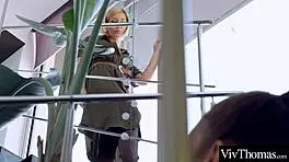 stunning blonde and sexy brunette in stockings lick wet pussies to mutual orgasms