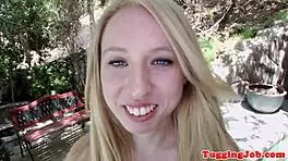 Amateur teen 18+ tugging and cocksucking outdoors?