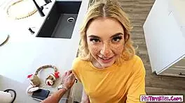 Petite Stepsister Hawks Rubs Quinton's Boner And Comes On To Him