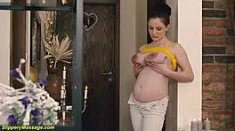 Cute preggo Angel Princess gets slippery with nuru massage.