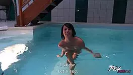 Povbitch sensual banging with sexy brunette by pool