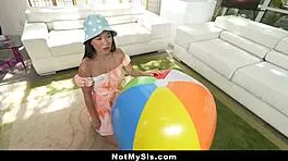 Perv stepbro wants tiny stepsister kimmy kimm to play with his balls! 😉