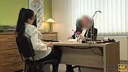 loan4k agent tells brunette babe, 'sex is your only way to save the job!'