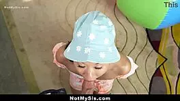 Perv stepbro wants tiny stepsister kimmy kimm to play with his balls! 😉