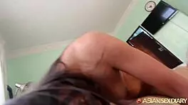 Asian sex diary - slim young 18+ long-haired asian babe rides big cock