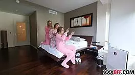 Best friends' party turns into intense fucking session. Teens and petite girls join the hardcore action.