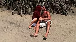 Sexy Redhead Teen Rides Big Cock Cowgirl at Beach to Cum