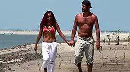 Sexy Redhead Teen Rides Big Cock Cowgirl at Beach to Cum