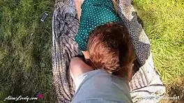 Risky doggystyle near lake ends with cum on big ass panties