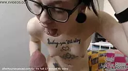 18yo Punk Girl Andy Sucks With Passion On Cum Covered Tits Piercings Tattoos