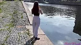 Petite Russian with big tits fucked hard for cash outdoors