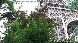 A cute girl gets fucked by two guys in a famous alley, public and outdoor.