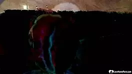 tattooed teen sucks cock on her knees in the kitchen