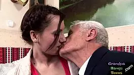 Young euro girl enjoys pounding by grandpa