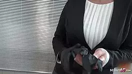 german mature step mom give intense handjob to boy next door in latex gloves