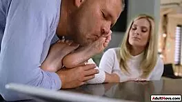 stunning candee licious gives footjob and anal to old guy