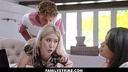 Blonde teen 18+ step sister Paisley Bennett shares brother with friend