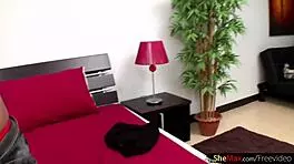 feminine ladyboy in black fishnets teases with her hard ladystick