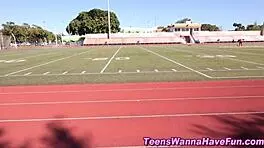 Athletic lesbian teens party in spandex.