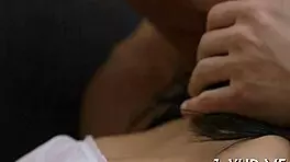 Young teen gal gets excited by large cock and enjoys blowjob and fucking with it