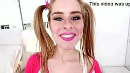 Lily Ford, 19yo cutie with pigtails, takes huge cock for pov blowjob and swallows massive load