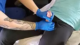 nurse drops by for a quick home visit, gets handsy with curvy blonde.