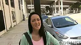 Why is legal teen Sabrina Banks fucking for dollars? She takes rough oral and pussy pounding