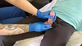 nurse drops by for a quick home visit, gets handsy with curvy blonde.