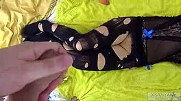 Tore Pantyhose For Fan Toy Fuck