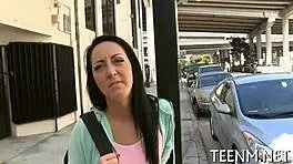 Why is legal teen Sabrina Banks fucking for dollars? She takes rough oral and pussy pounding