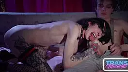Goth trans teen 18+ Gabby Graveyard takes it hard bareback with a facial finish.