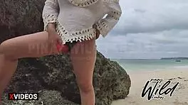 Horny Pinay wife toys herself on public Boracay beach