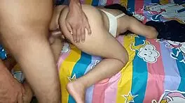 Newly married couple rushes home from office for steamy action. Husband bends wife over for intense doggystyle pounding.