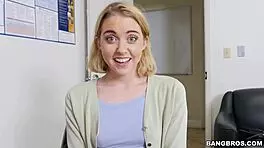 Blonde teen sucks black cock in porn audition with monster size and anal