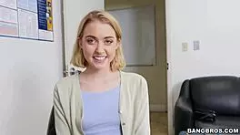 Blonde teen sucks black cock in porn audition with monster size and anal