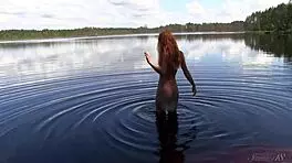 Wow, naked redhead teen 18+ teases with a water lily!
